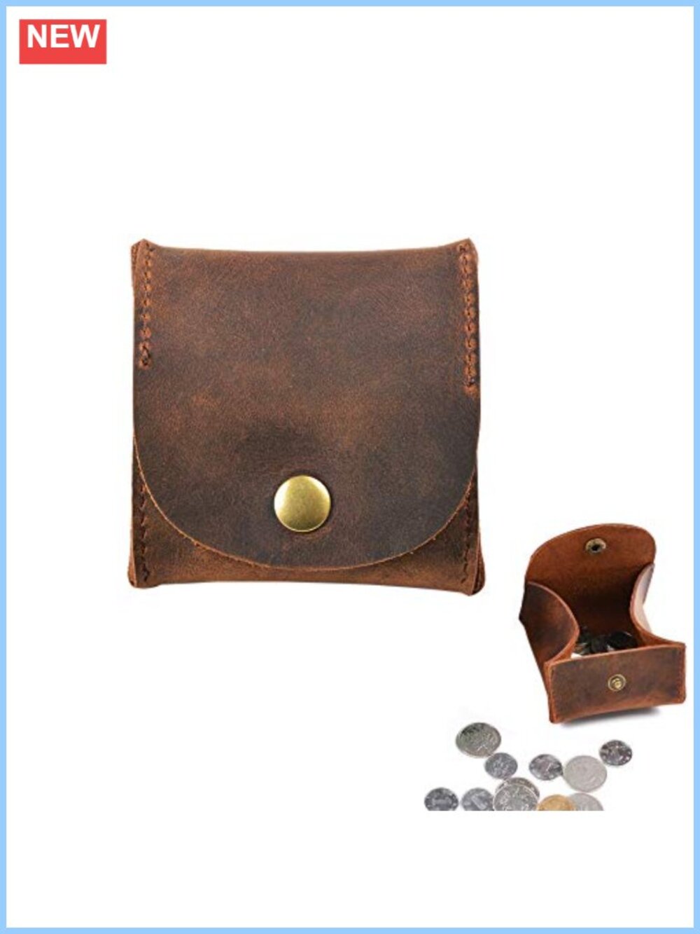 Genuine Leather Squeeze Coin Purse Snap Pouch Change Holder Wallet